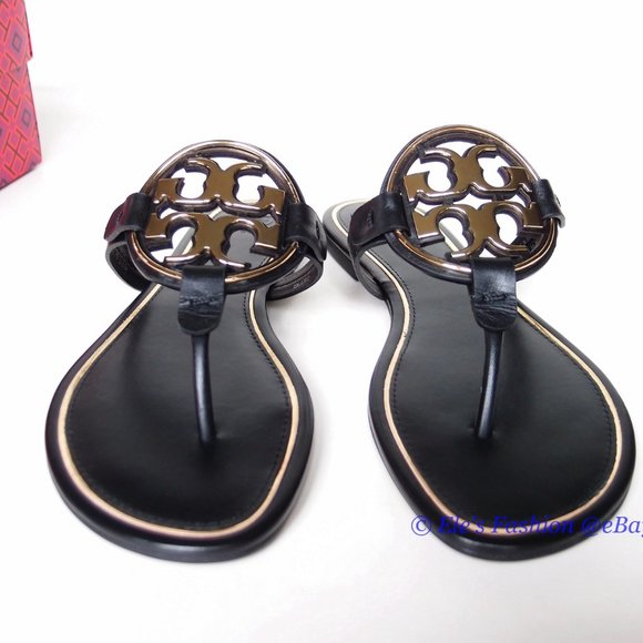 NIB Tory Burch Metal Miller Leather Thong Sandal BLACK 7 7.5 8 8.5 9 9.5 AUTHNT - Picture 11 of 16